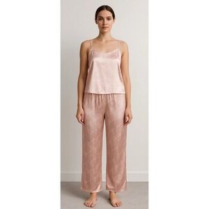 Juicy Couture‎ Pink Satin Pajama Set Sz M Cami Top Sz S Wide Leg Pants Logo